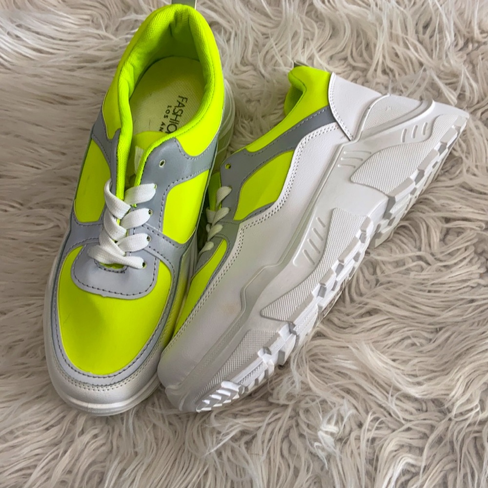 Chunky neon green sneakers